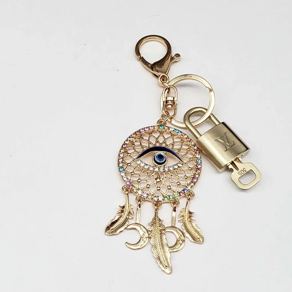 Authentic Louis Vuitton Gold Padlock & Key 🔒 LV Bag Charm w/ Unbranded Keychain